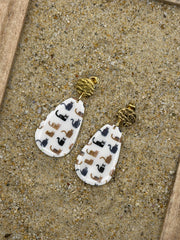 Cat Lover - Cat Print Dangle Earrings: Handmade, Polymer Clay