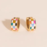 Bright Checkered Super Chunky Huggie Hoop Earrings