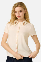 Cute Cats Embroidered Blouse