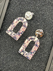 Cat Lover - Retro Kitty Printed Arched Dangle Earrings: Handmade Polymer Clay