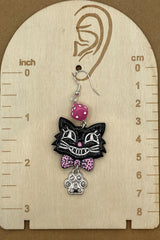 Cat Lover - Retro Kitty Earrings Pink Dice Rhinestone Paw Charms: Handmade Polymer Clay
