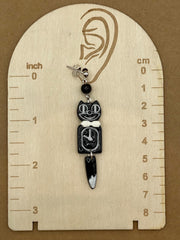 Cat Lover - Retro Black Kitty Clock Earrings: Handmade Polymer Clay