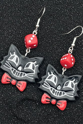 Cat Lover - Retro Kitty Earrings with Bowtie and Dice: Handmade Polymer Clay