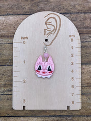 Cat Lover - Retro Kitty Cat Earrings with Rose Quartz Beads: Handmade Polymer Clay