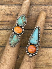 Blakely - Turquoise and Spiny Oyster Triple Gemstone Ring