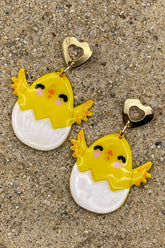 Chick - Baby Chickie Earrings with Hearts: Handmade Polymer Clay