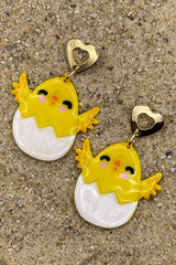Chick - Baby Chickie Earrings with Hearts: Handmade Polymer Clay