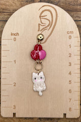 Cat Lover Earrings - Kitty Hanging from Balloons: Handmade, Hand Painted Polymer Clay