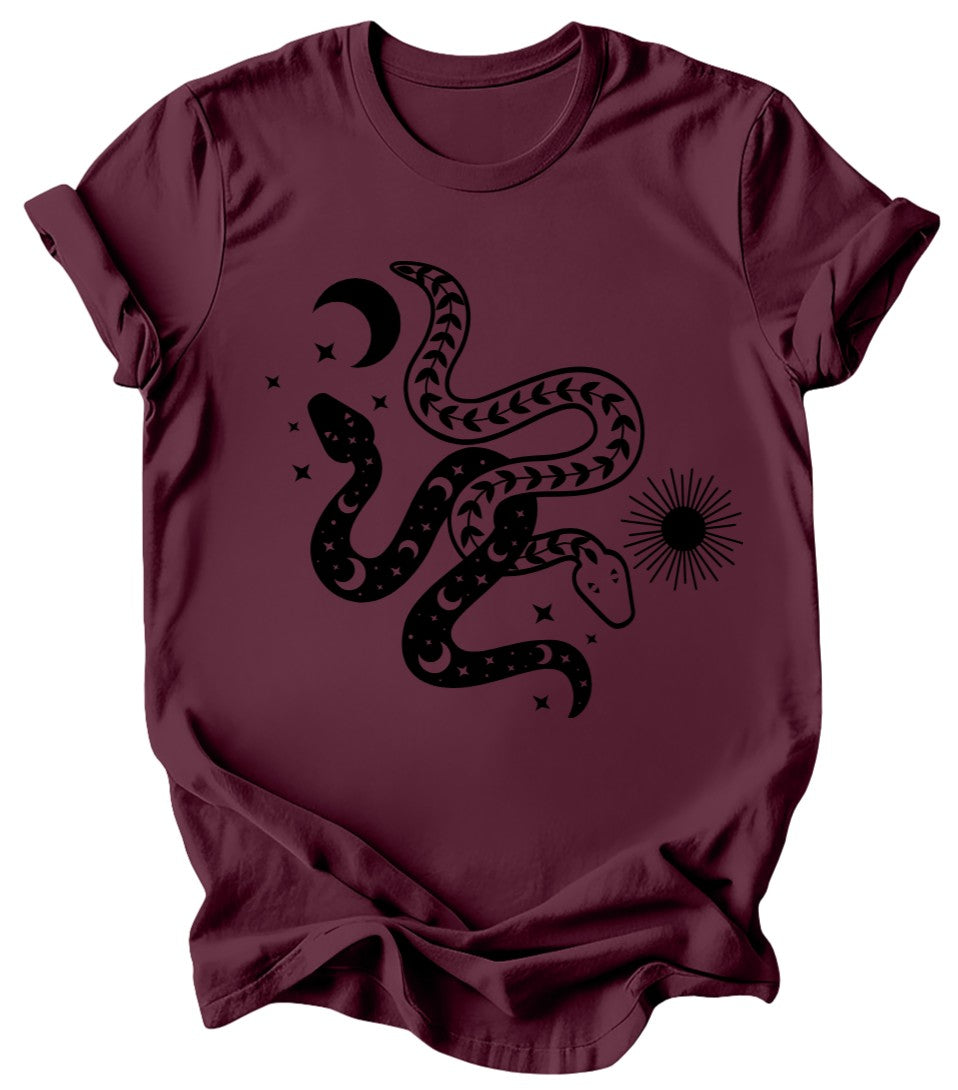 Celestial Snakes T-Shirt: Burgundy or Emerald