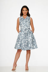 Blue Hawaiian Palm Tree Print Swing Dress