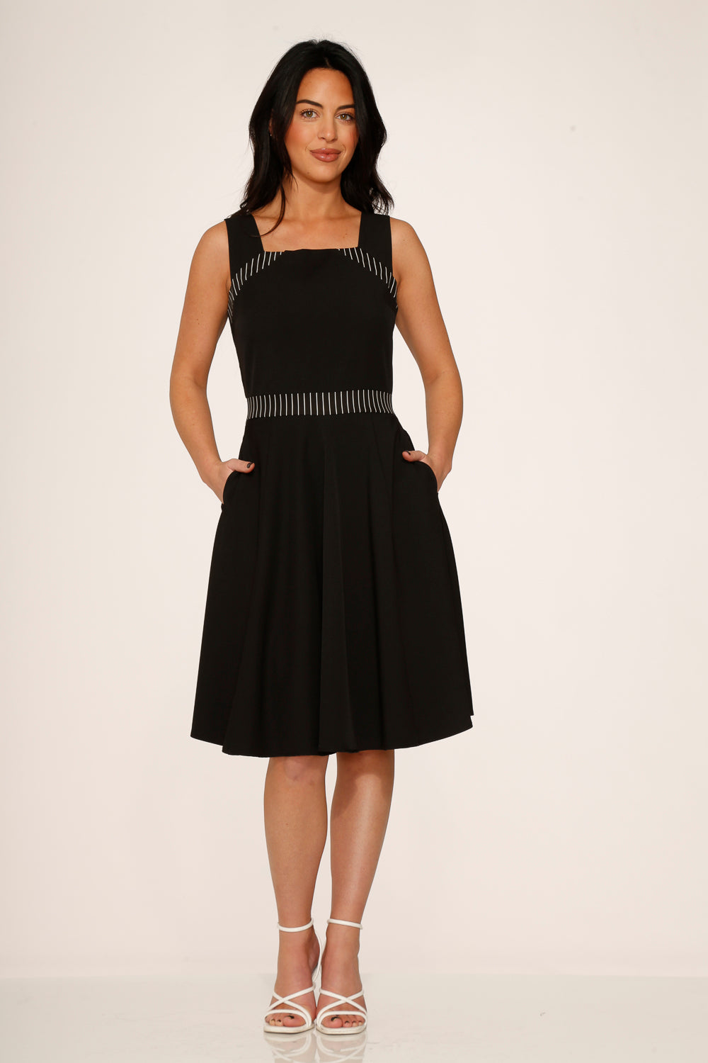 Black with Pin Stripe Detail Swing Dress