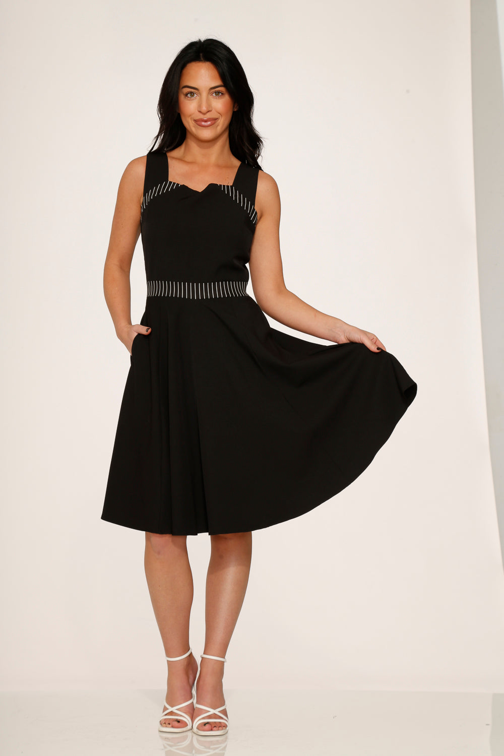 Black with Pin Stripe Detail Swing Dress