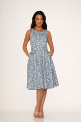 Blue Daisy Floral Swing Dress