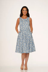 Blue Daisy Floral Swing Dress