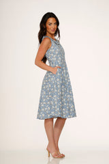 Blue Daisy Floral Swing Dress