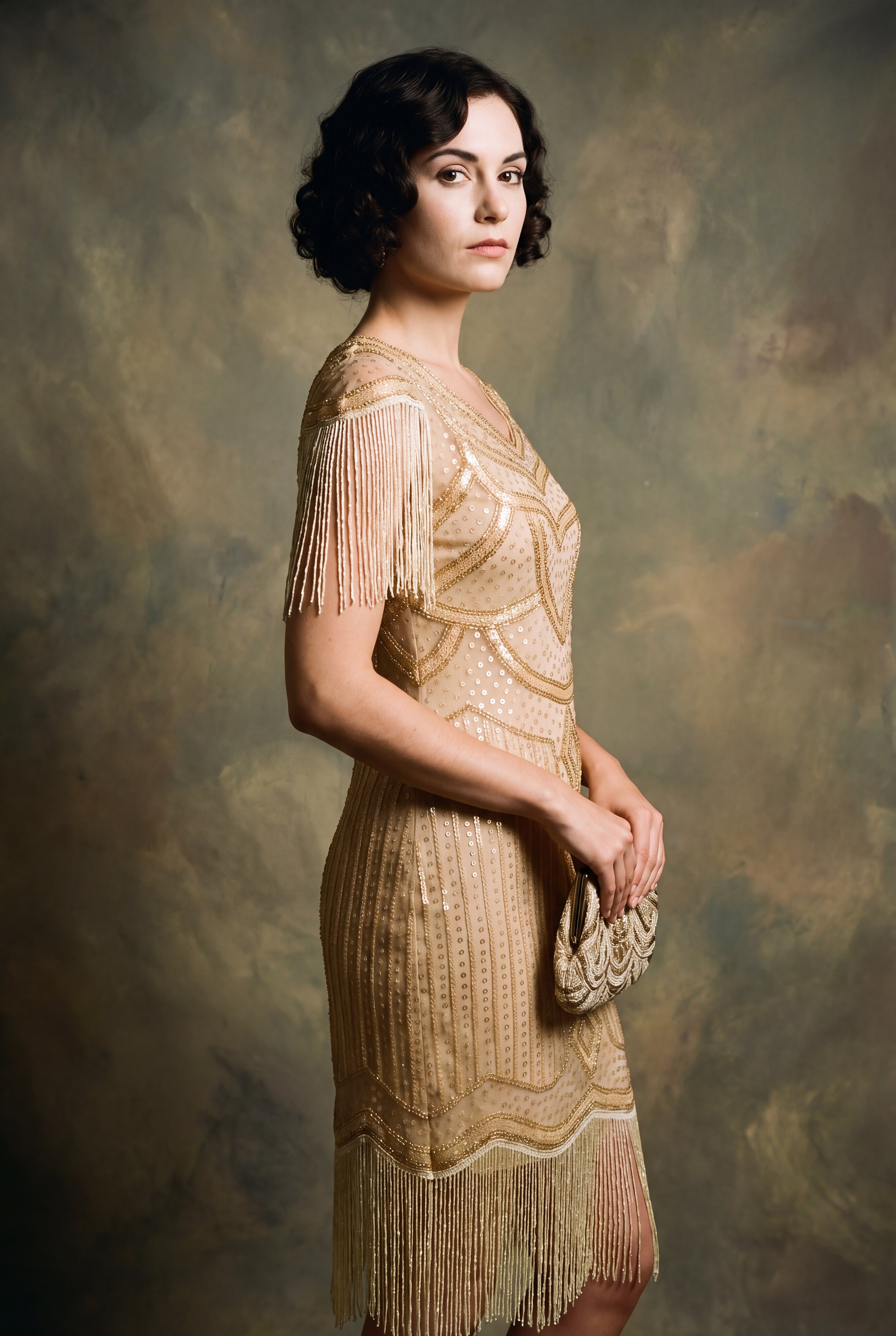 Beige Flapper Dress with Fringe