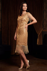 Beige Flapper Dress with Fringe