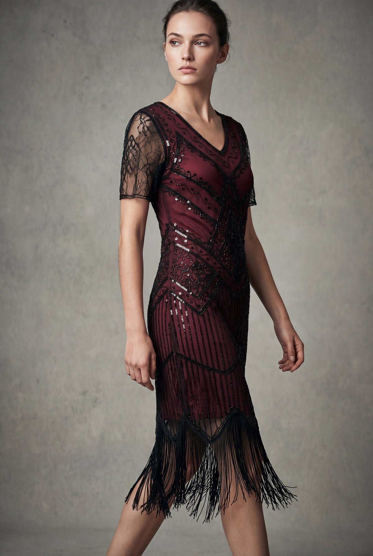 Burgundy Flapper Art Deco Dress
