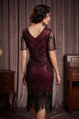 Burgundy Flapper Art Deco Dress