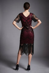 Burgundy Flapper Art Deco Dress