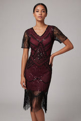 Burgundy Flapper Art Deco Dress