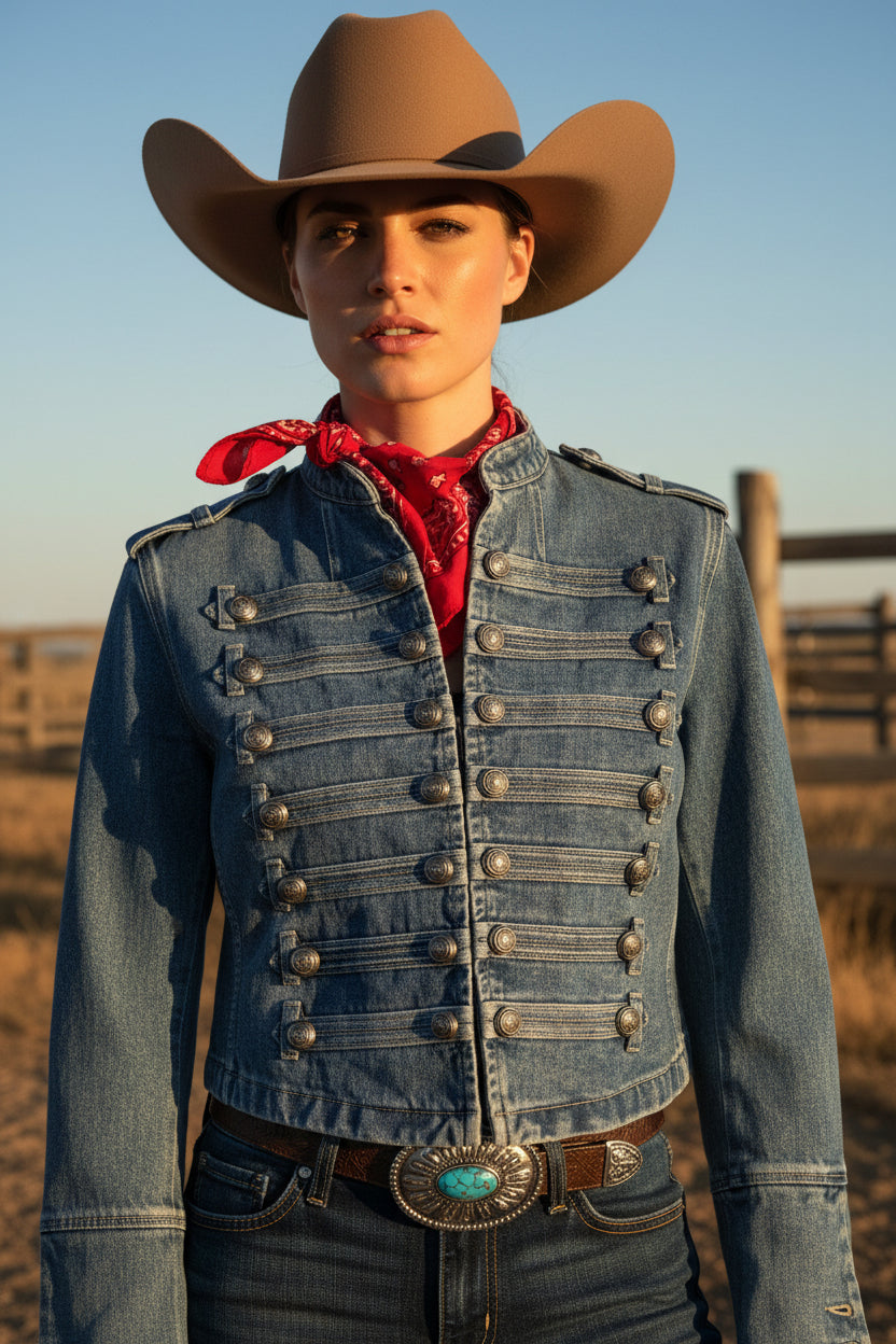 Blue Denim Military Jacket