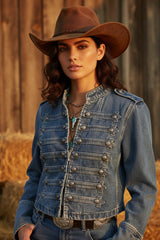 Blue Denim Military Jacket