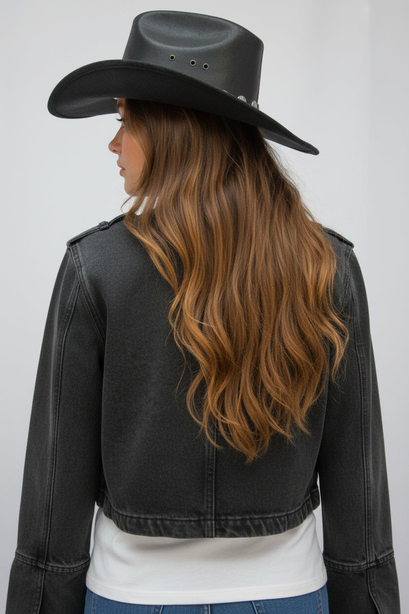 Black Denim Military Jacket