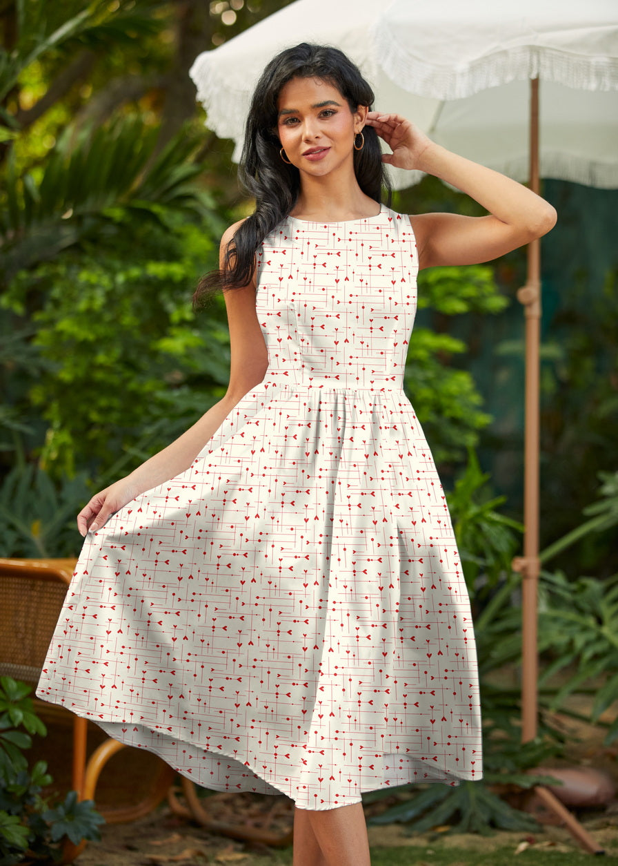 50s Style Cotton Midi Swing Dress - Be Mine