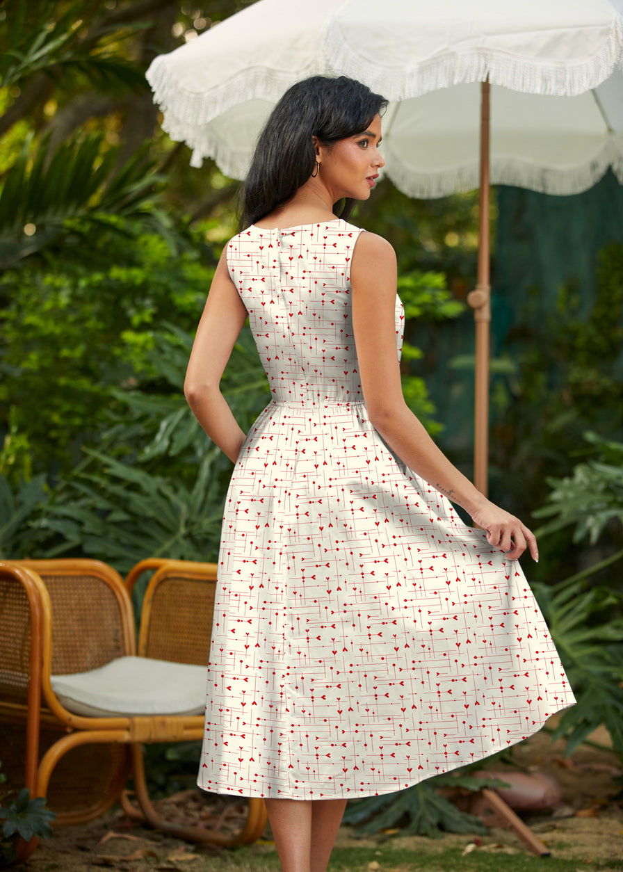 50s Style Cotton Midi Swing Dress - Be Mine
