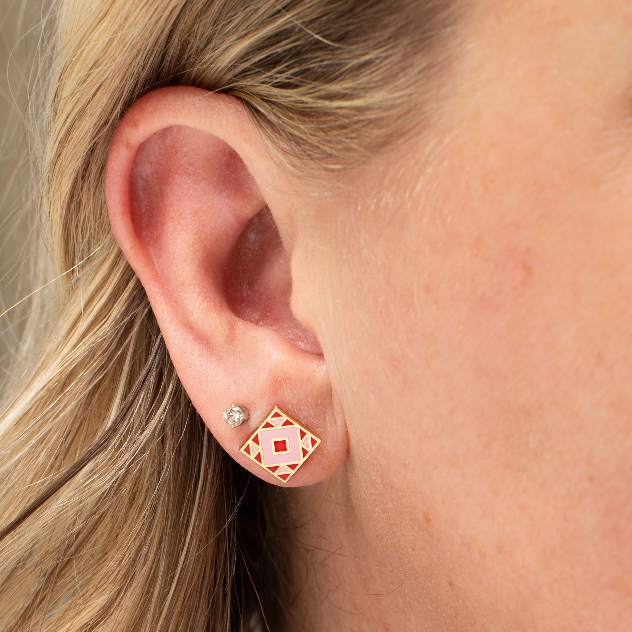Barn Quilt Stud Earrings