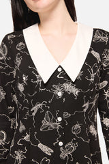 Dark Pieridae Print Long Sleeve Dress
