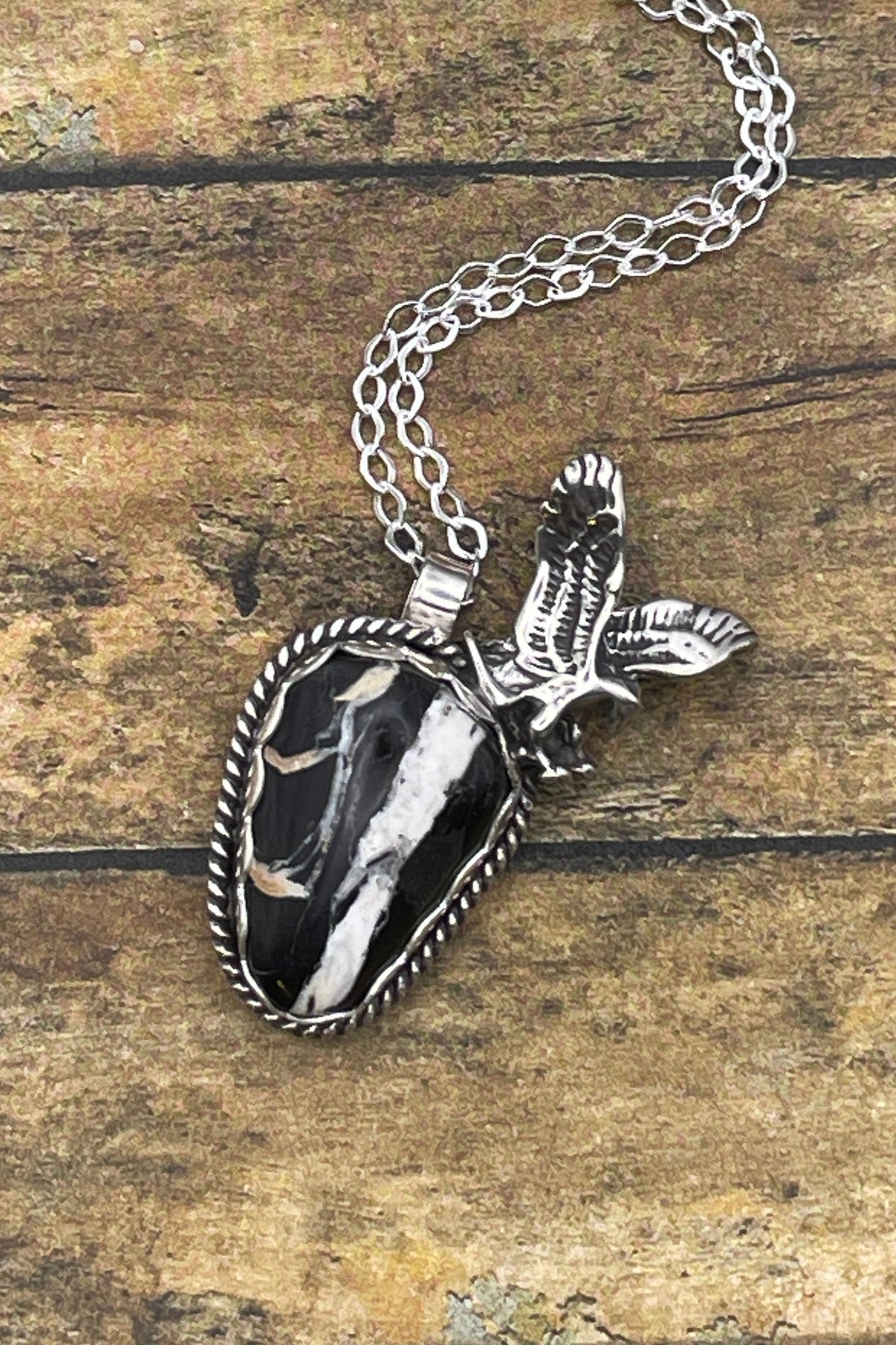Angel - White Buffalo Turquoise Pendant Necklace with Bald Eagle