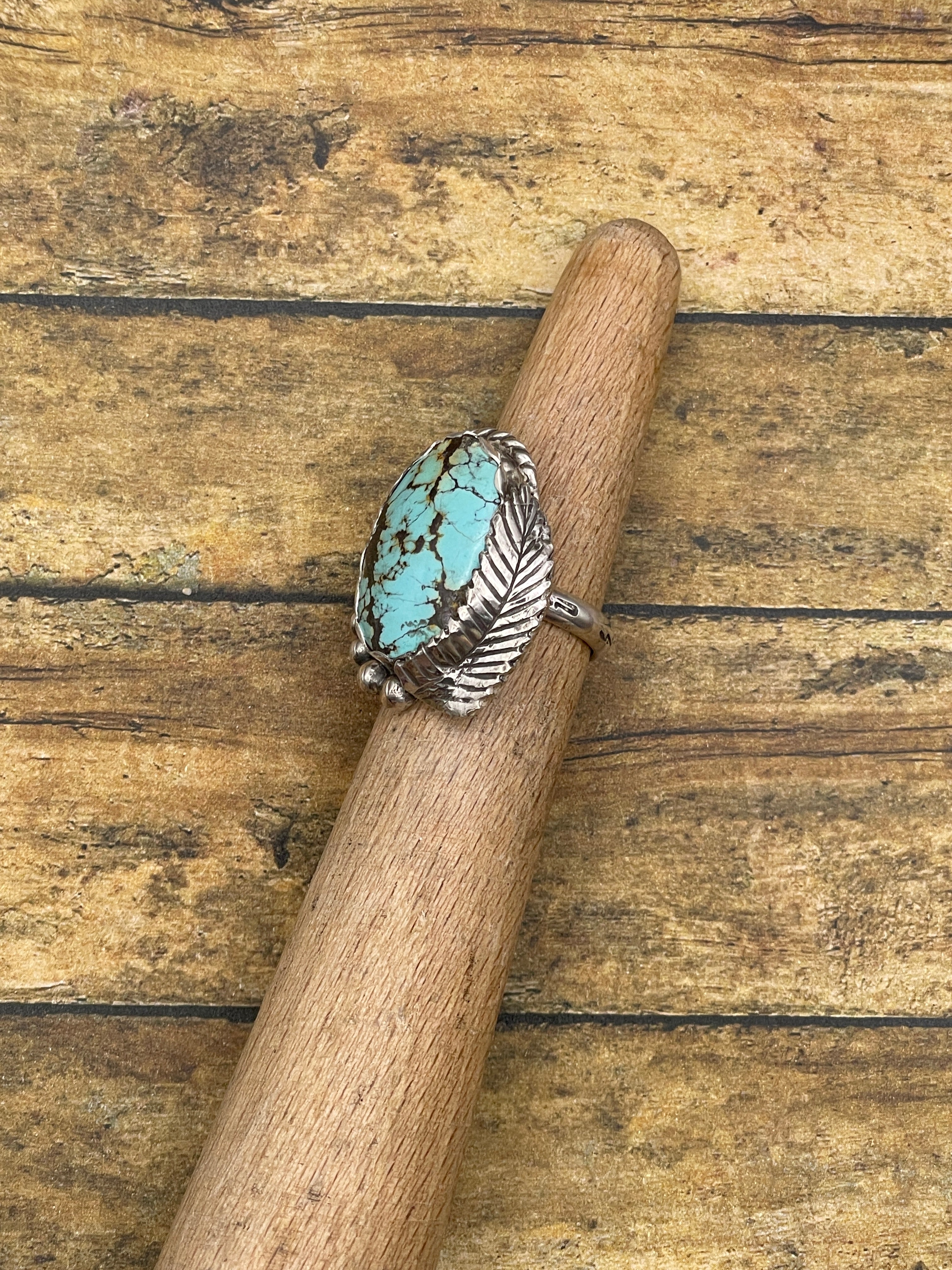 Barbara - Turquoise Oval Ring with Feather Detail