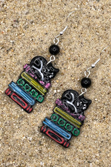Cat Lover - Kitty Sleeping on Stack of Books Earrings: Handmade, Polymer Clay