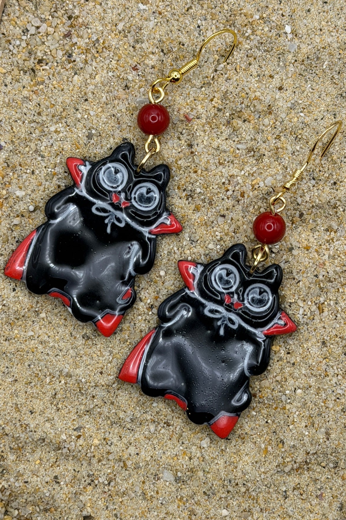 Cat Lover - Vampire Kitty Earrings: Handmade, Hand-Painted Polymer Clay