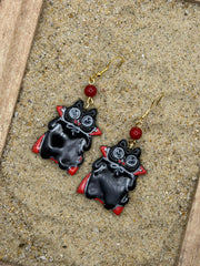 Cat Lover - Vampire Kitty Earrings: Handmade, Hand-Painted Polymer Clay