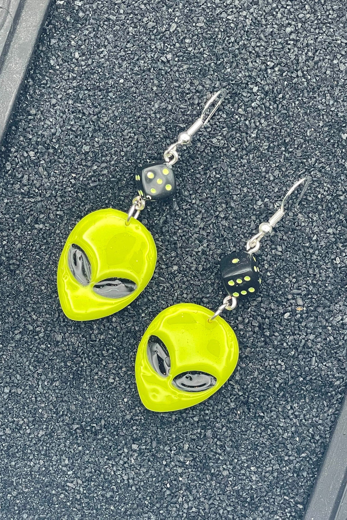 Alien Invasion Earrings with Dice Detail: Handmade, Hand-Painted Polymer Clay