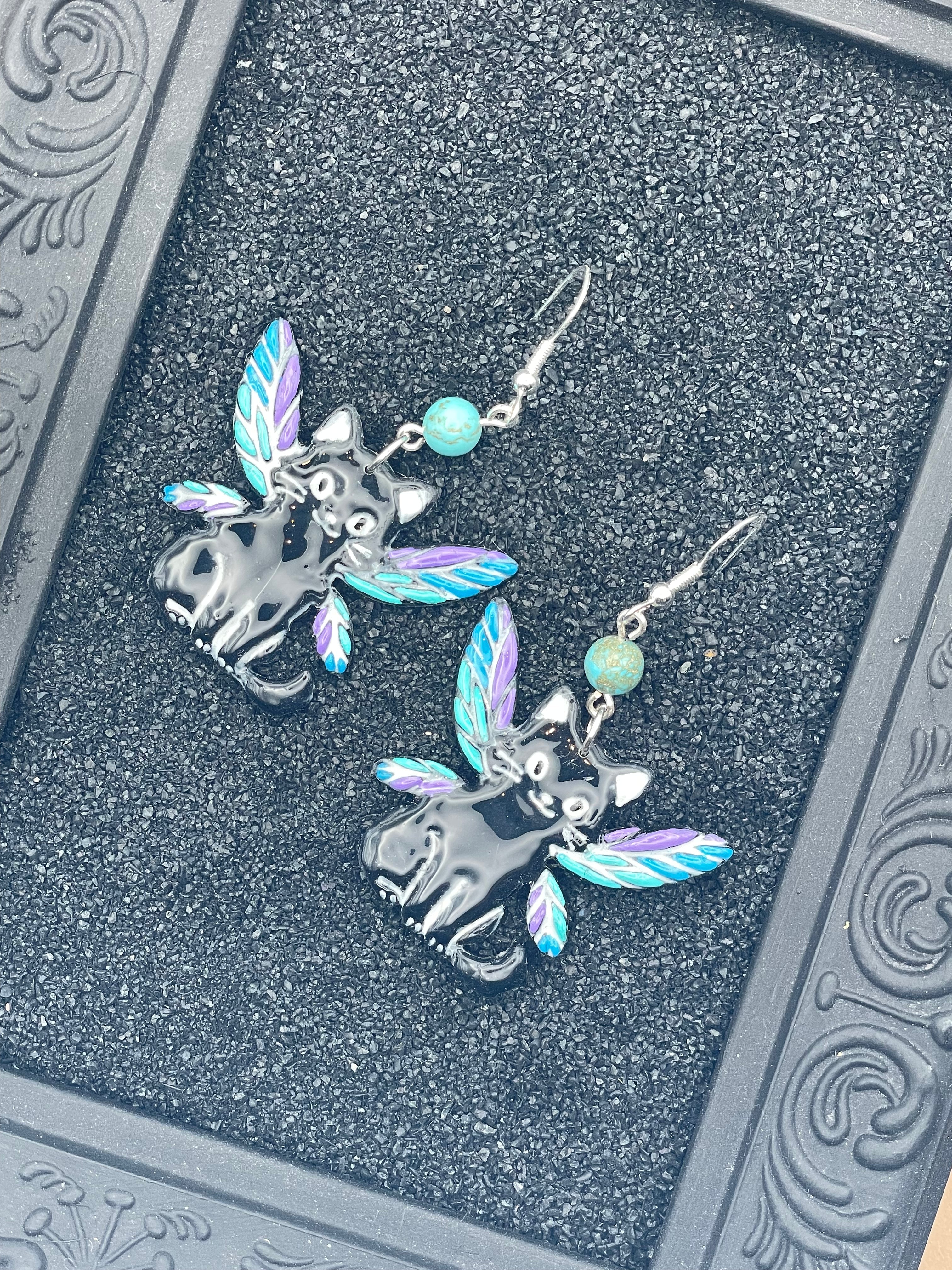 Cat Lover - Fairy Kitty Earrings: Handmade Polymer Clay