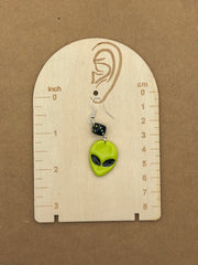 Alien Invasion Earrings with Dice Detail: Handmade, Hand-Painted Polymer Clay
