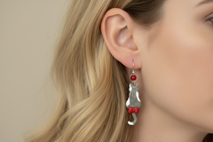 Cat Lover - Grey Kitty with Red Bow Earrings: Handmade, Polymer Clay