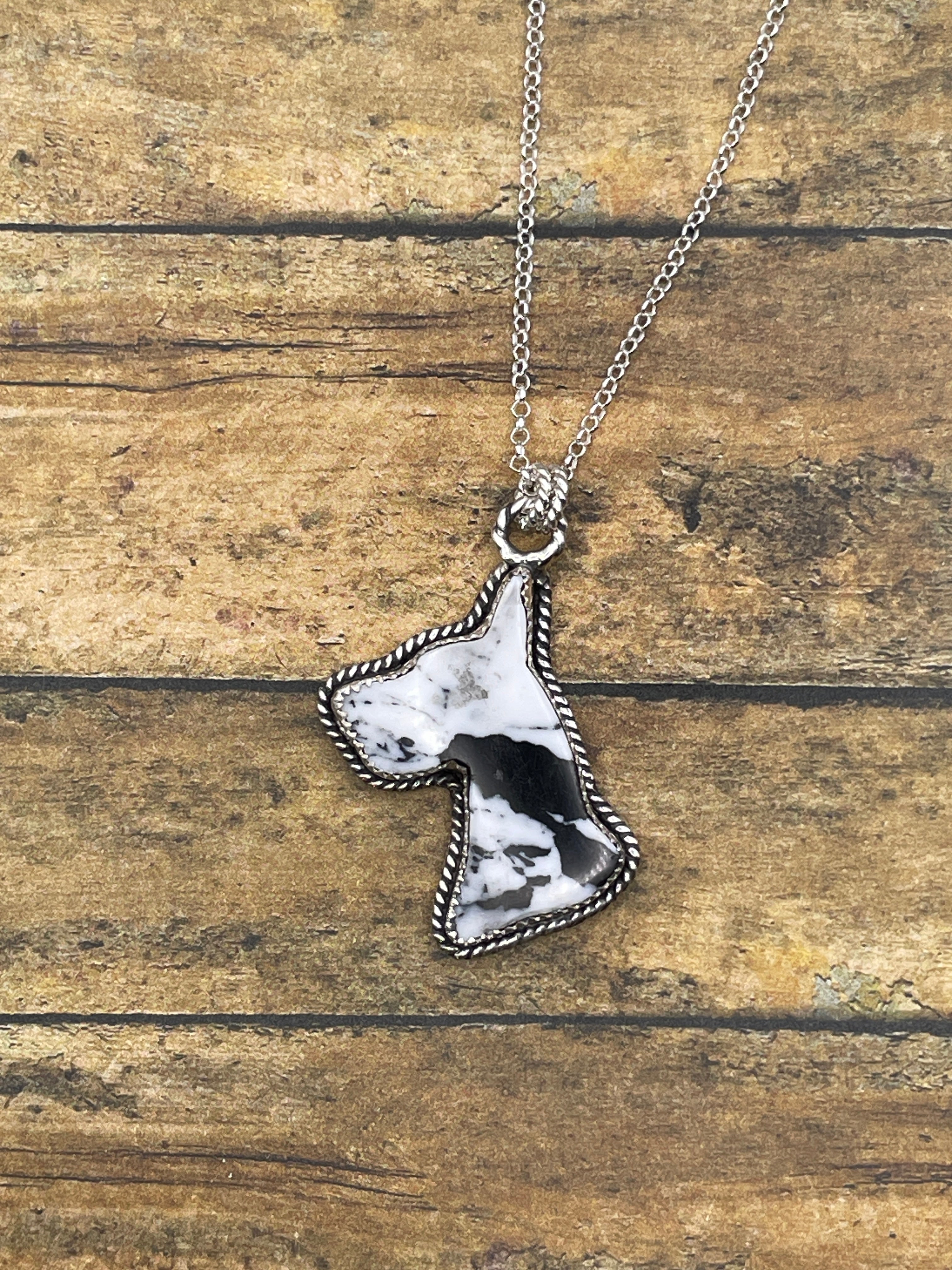Apollo - White Buffalo Turquoise Great Dane Pendant Necklace