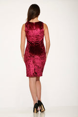 Crushed Velvet Wiggle Dress in Wine