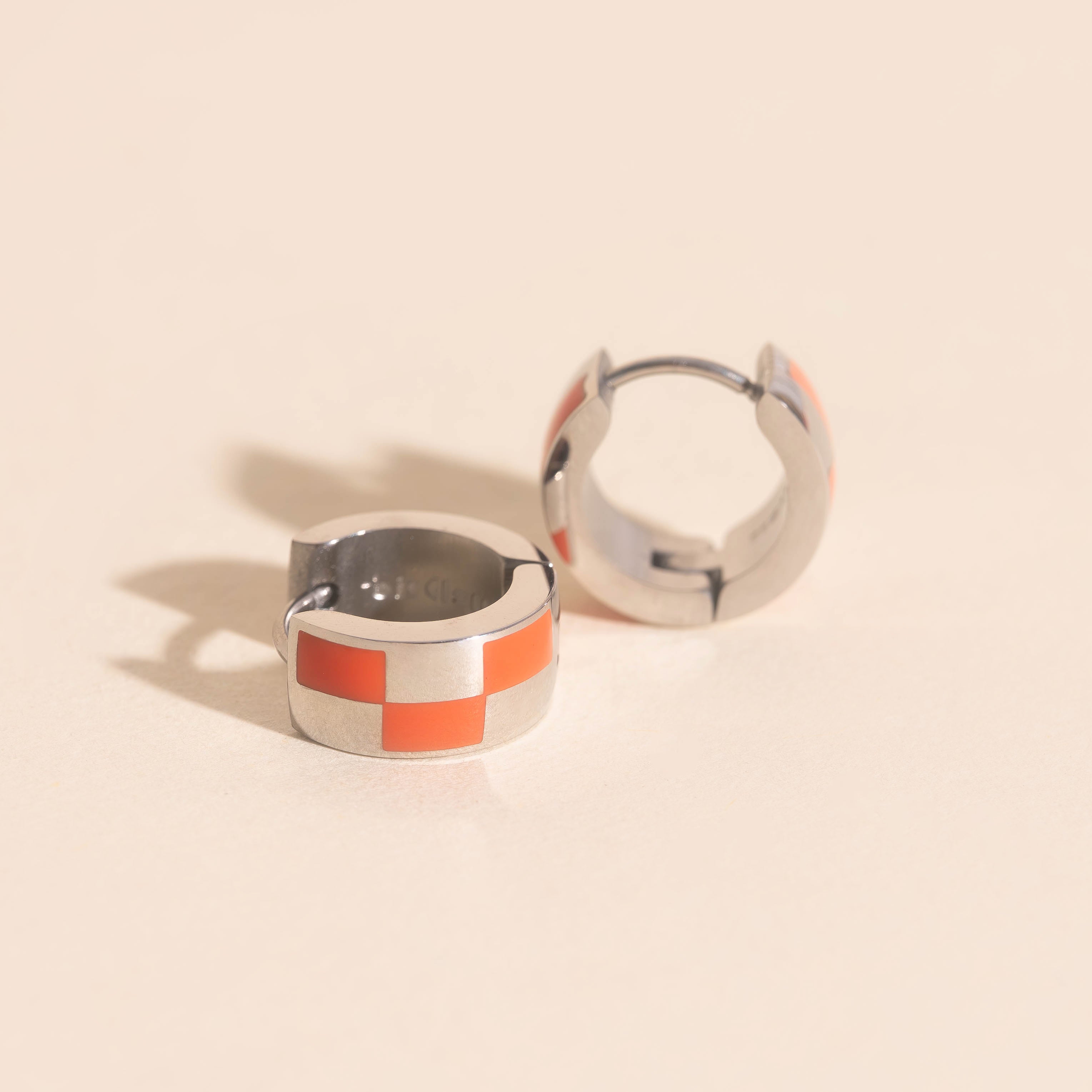 Checkered Rounded Super Chunky Huggie Hoop Earrings