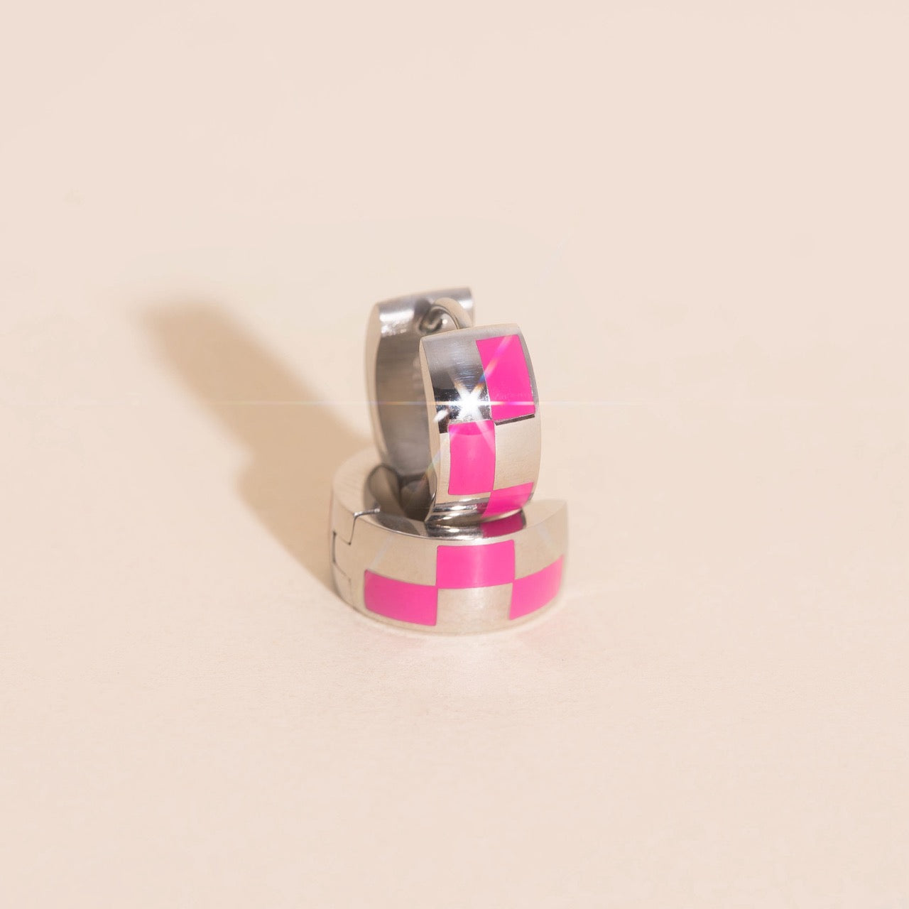 Checkered Rounded Super Chunky Huggie Hoop Earrings