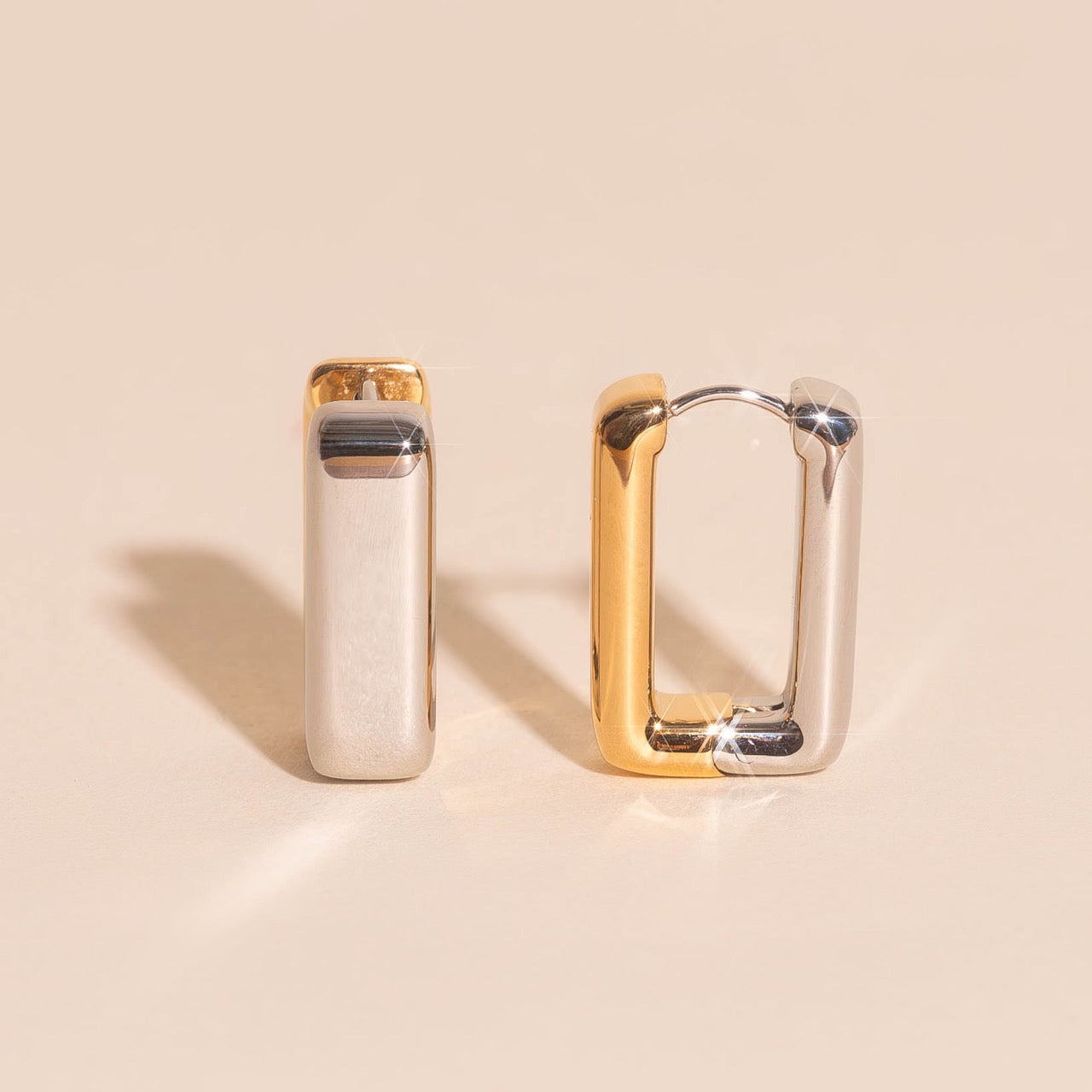 Chunky Rounded Rectangle Huggie Hoop Earrings