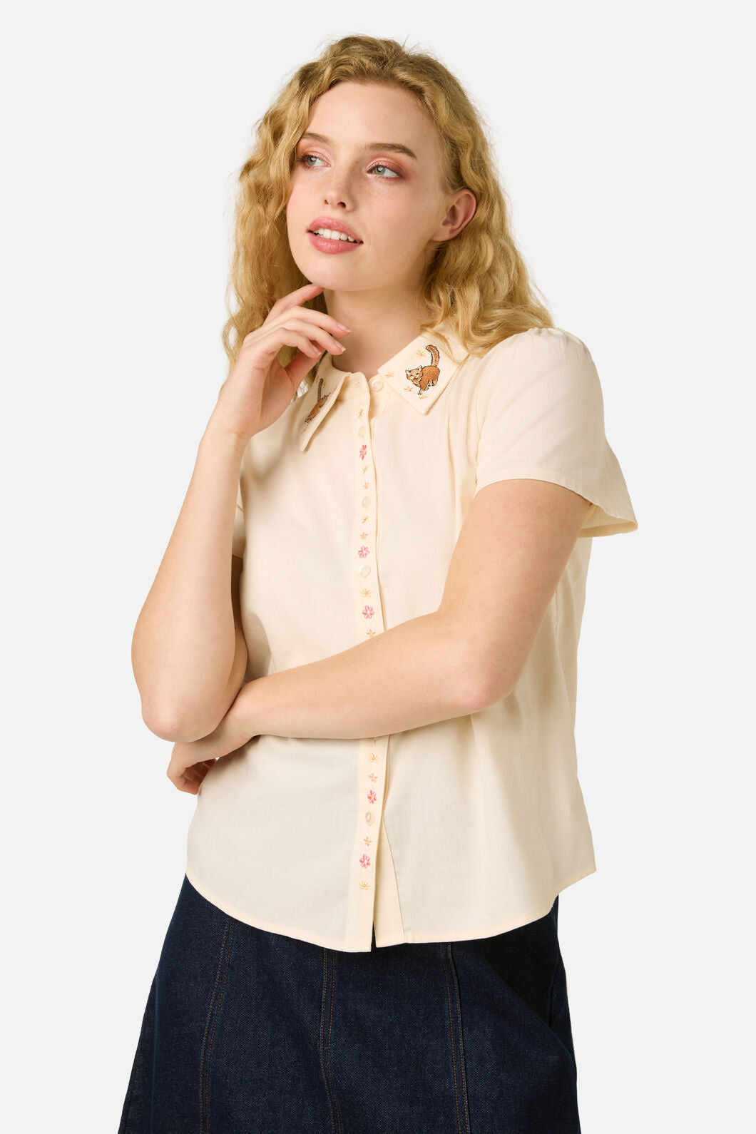 Cute Cats Embroidered Blouse