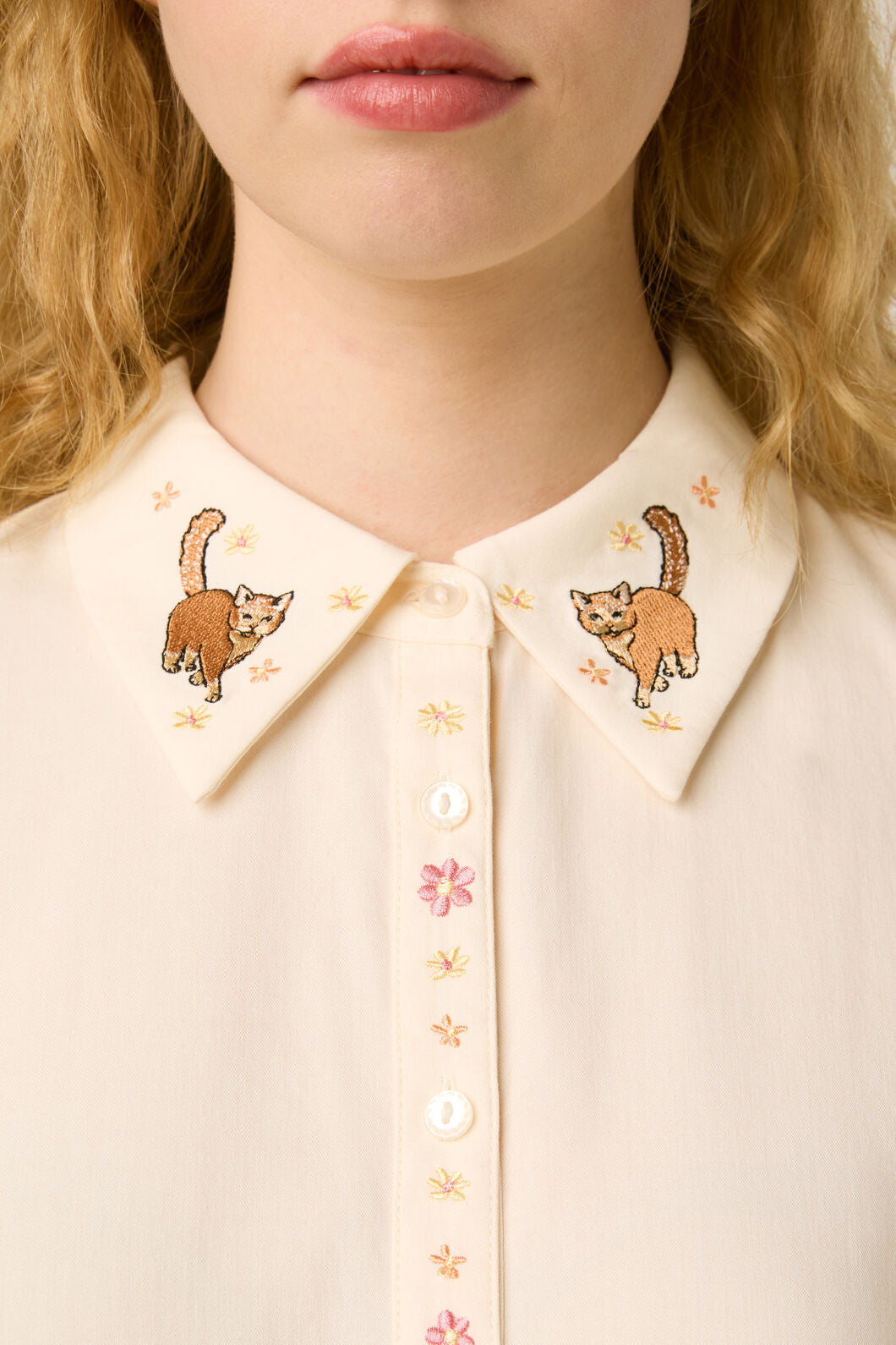 Cute Cats Embroidered Blouse