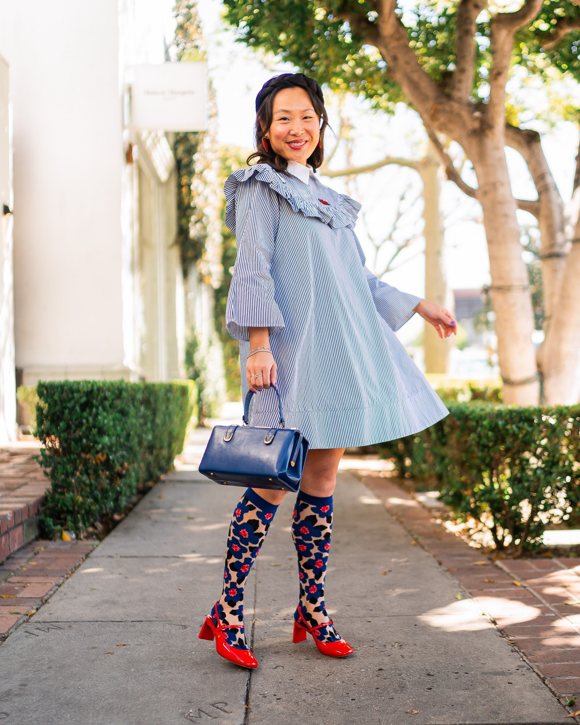 Bold Blue Sheer Knee High Sock