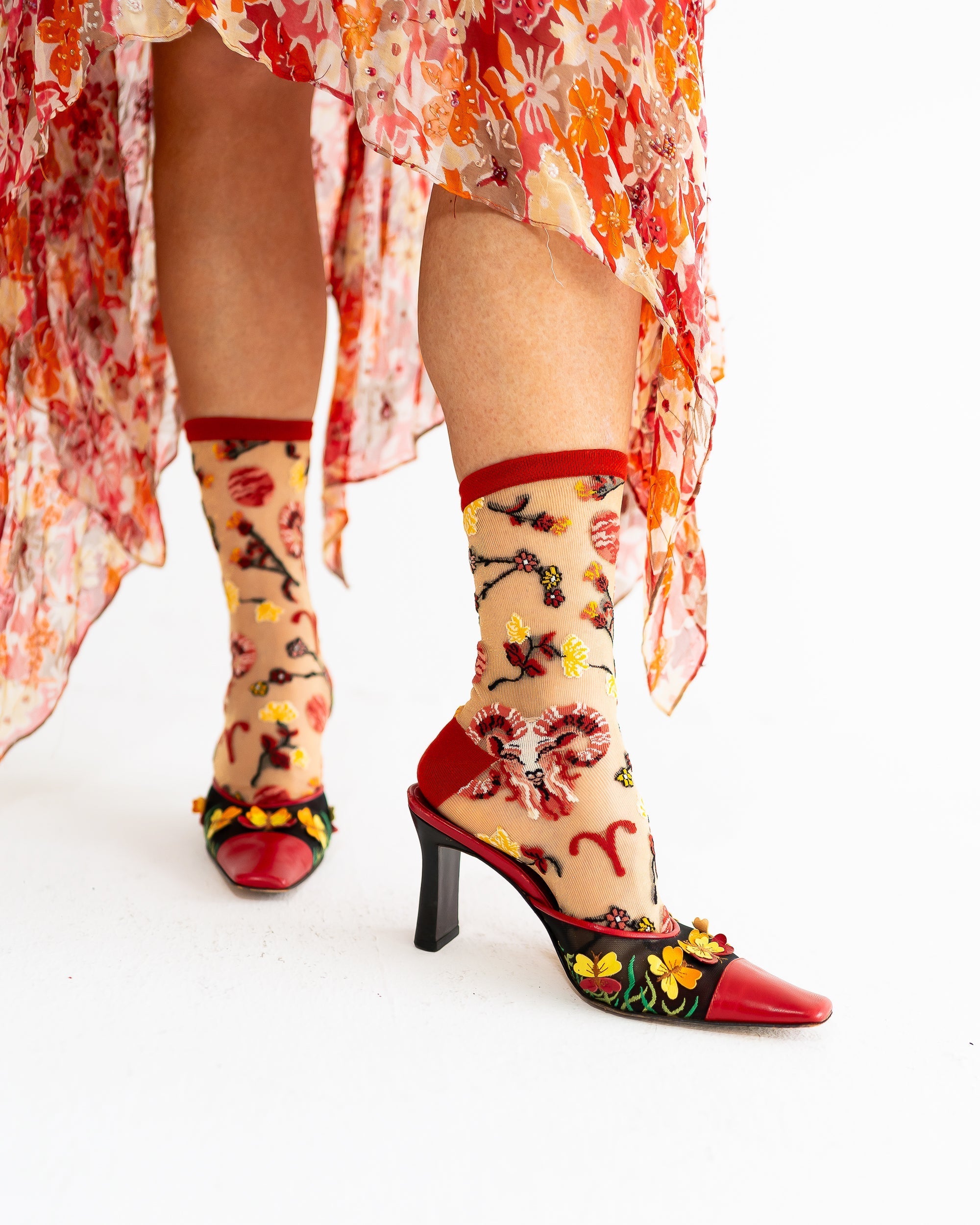 Aries Zodiac Shimmer Sheer Crew Sock